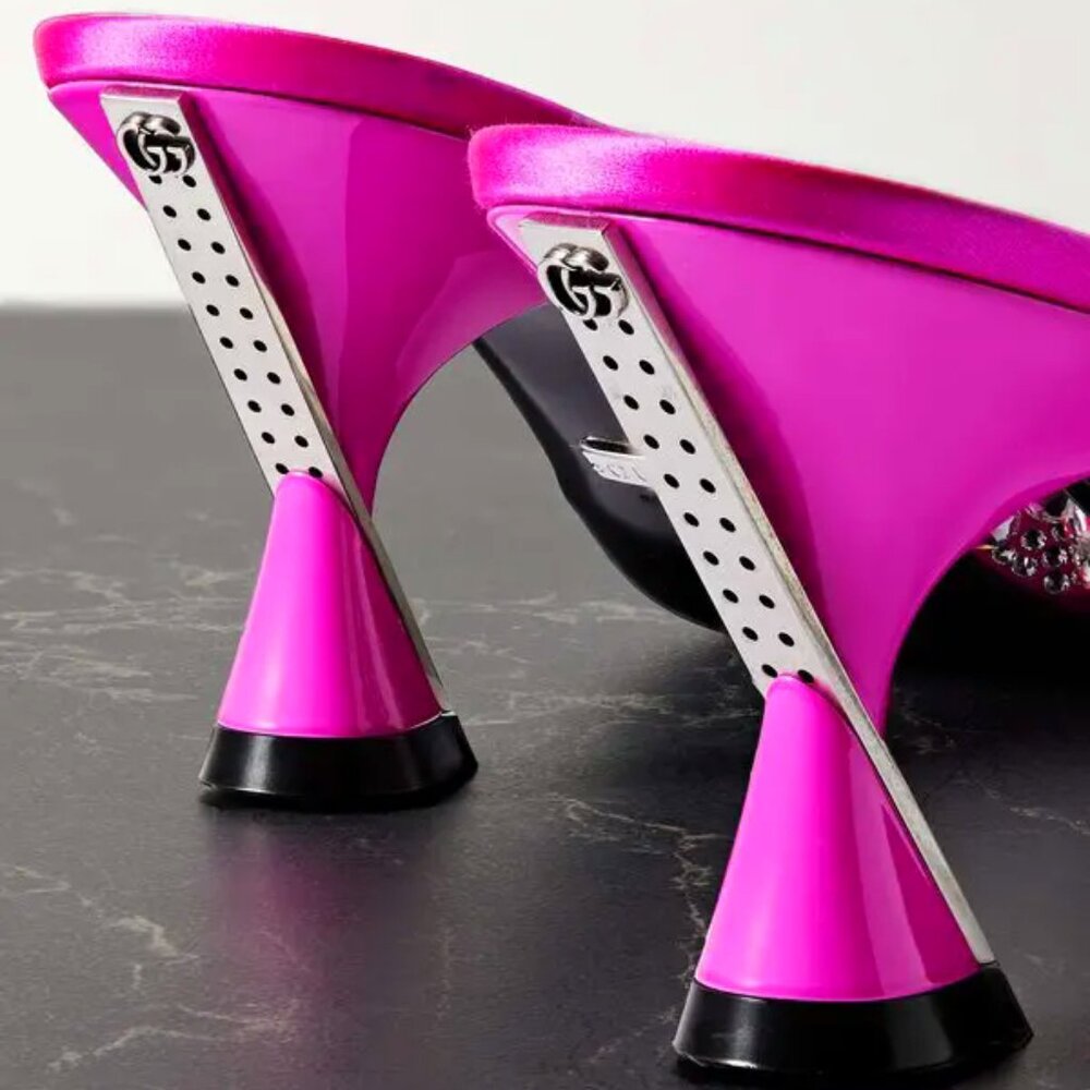 NEW GUCCI Galactica Crystal Embellished Pink Slide Sandals Heels Size EU 37 US 7 - Picture 12 of 16